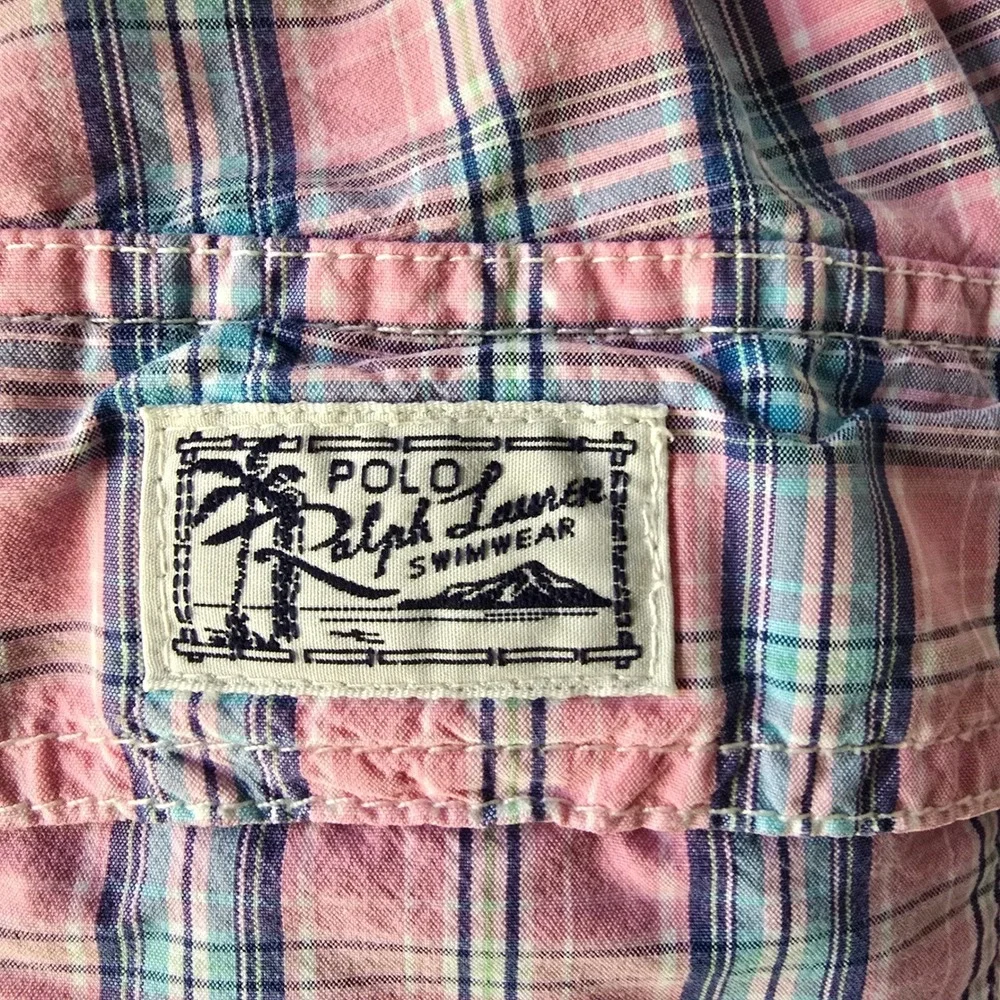 Polo Ralph Lauren Mens Pink Blue Plaid Swim Trunks Mesh Lining Size‎ L Large